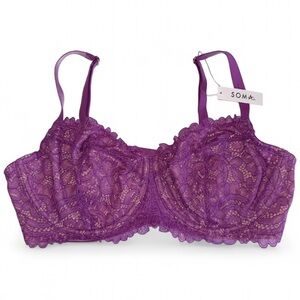 NWT Soma Lace Balconette Bra 38DD Prism Purple Underwire Sexy Feminine Unlined